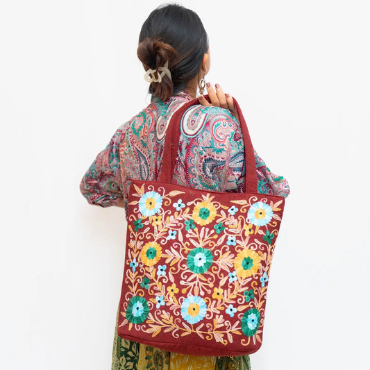 Cotton Embroidery Hand Woven Tote Bag