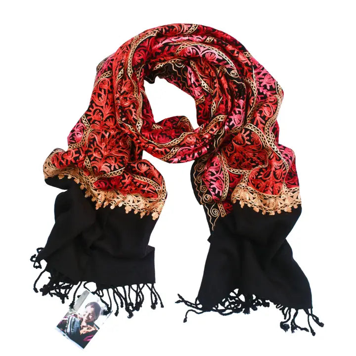 Floral Embroidered Wool Shawl