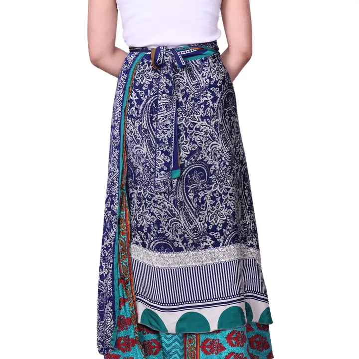 Long Reversible Upcycled Wrap Skirt