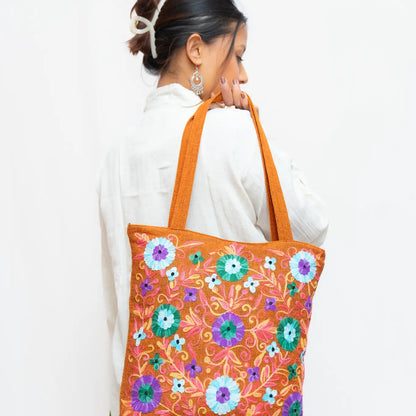 Cotton Embroidery Hand Woven Tote Bag