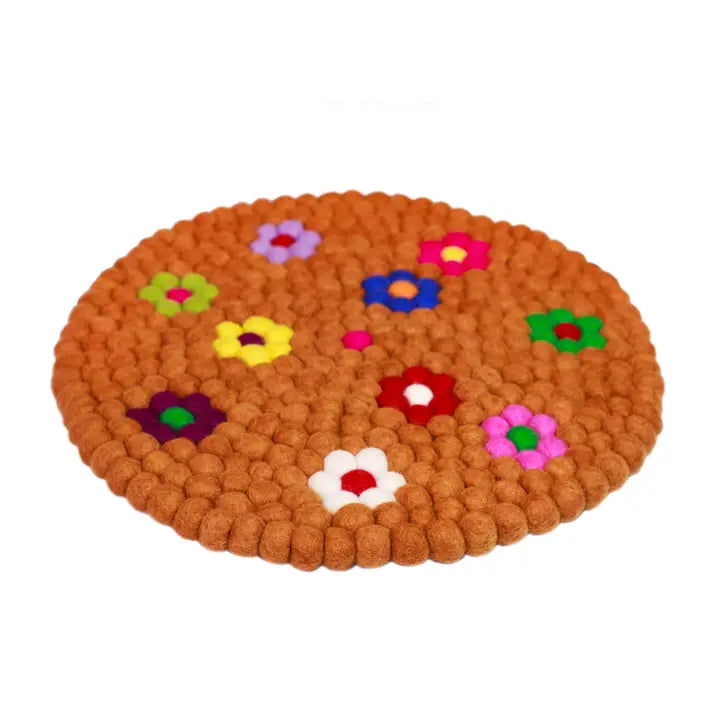 Felt Balls Flowers Round Mat Rug