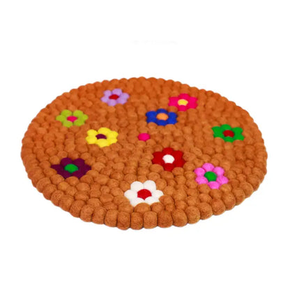 Felt Balls Flowers Round Mat Rug