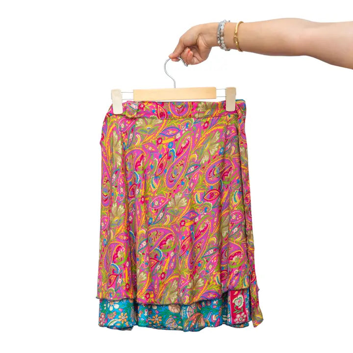 Short Reversible Upcycled Wrap Skirt