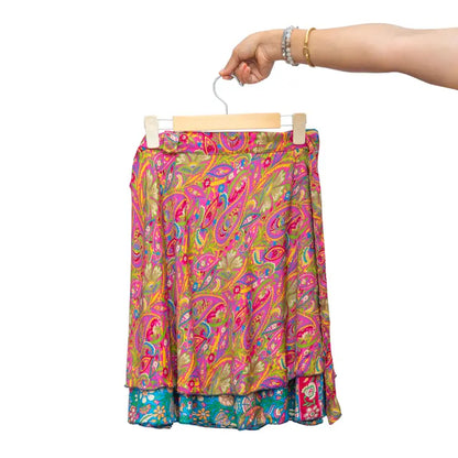 Short Reversible Upcycled Wrap Skirt