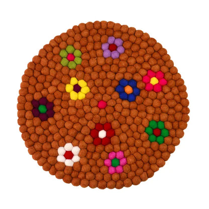 Felt Balls Flowers Round Mat Rug