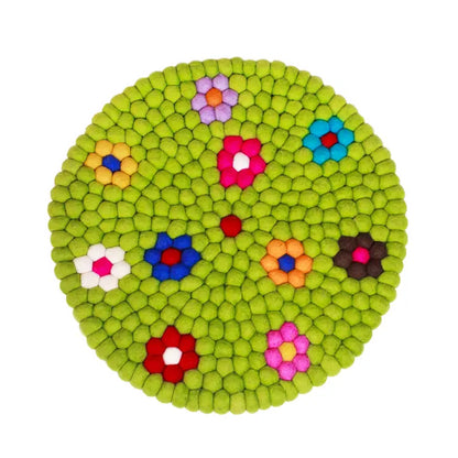 Felt Balls Flowers Round Mat Rug