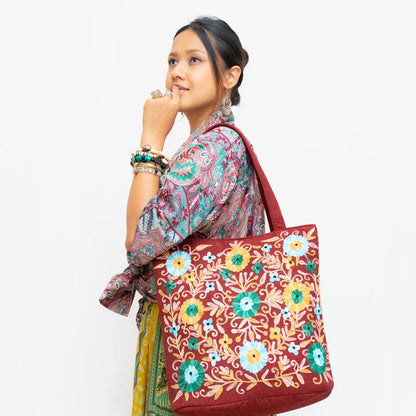 Cotton Embroidery Hand Woven Tote Bag