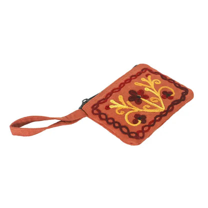 Faux Suede Embroidered Coin Purse