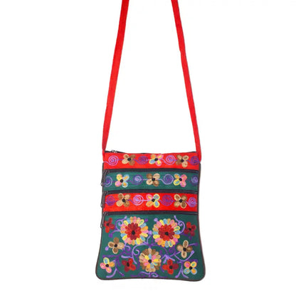 Embroidered Zip Shoulder Bag