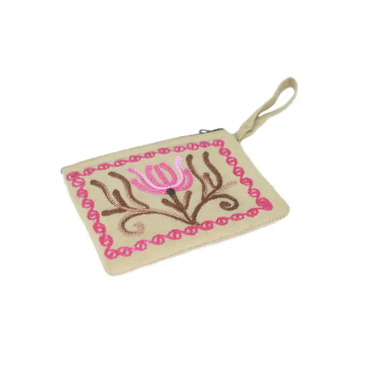 Faux Suede Embroidered Coin Purse