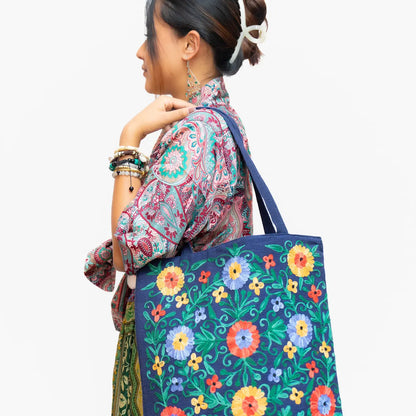 Cotton Embroidery Hand Woven Tote Bag