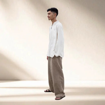 Wide Leg Straight Cotton Pants