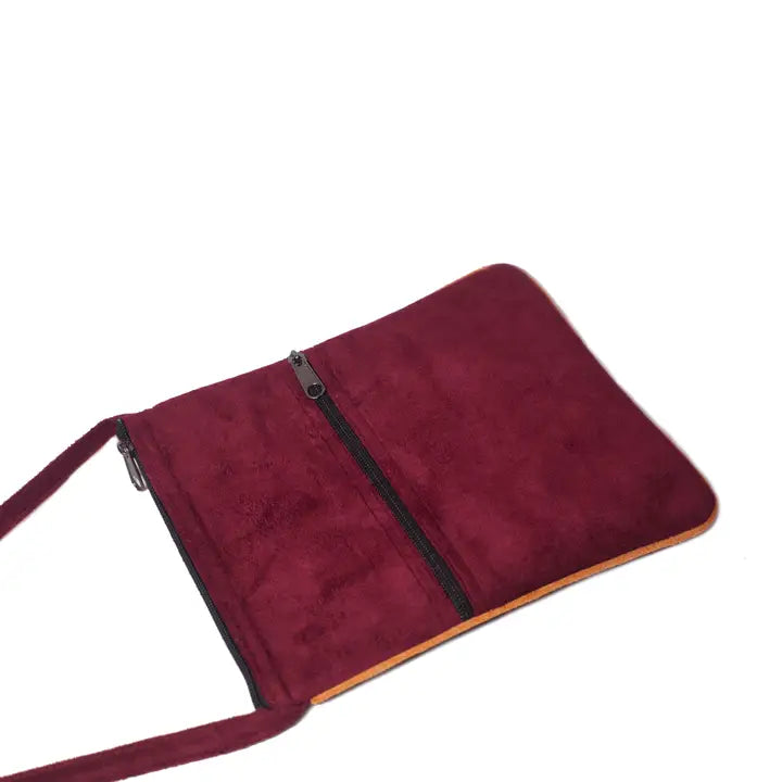 Embroidered Zip Shoulder Bag