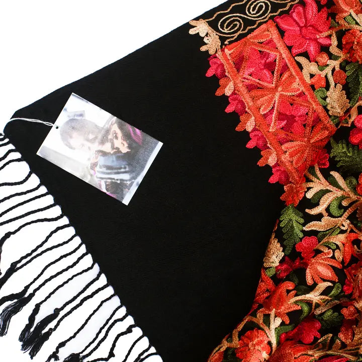 Floral Embroidered Wool Shawl