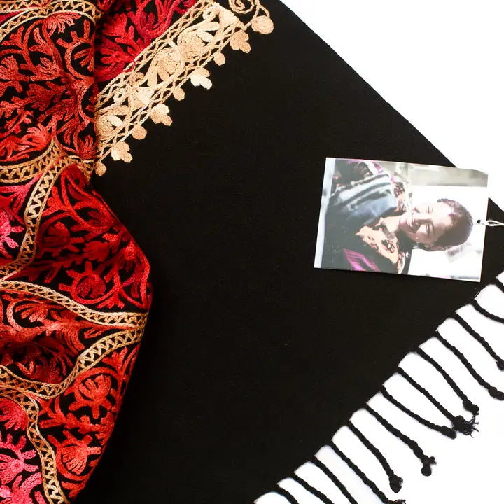 Floral Embroidered Wool Shawl