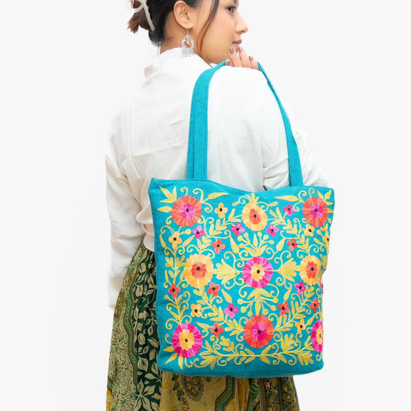 Cotton Embroidery Hand Woven Tote Bag