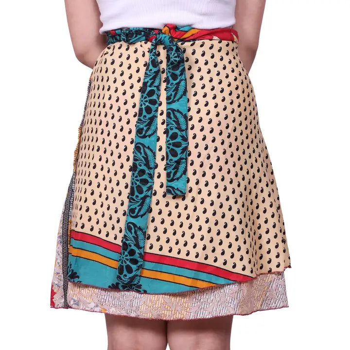 Short Reversible Upcycled Wrap Skirt