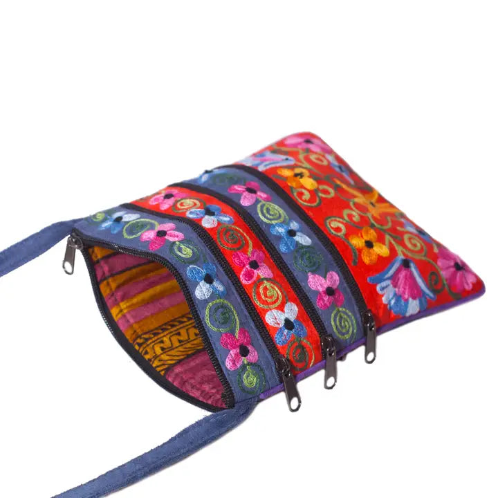 Embroidered Zip Shoulder Bag