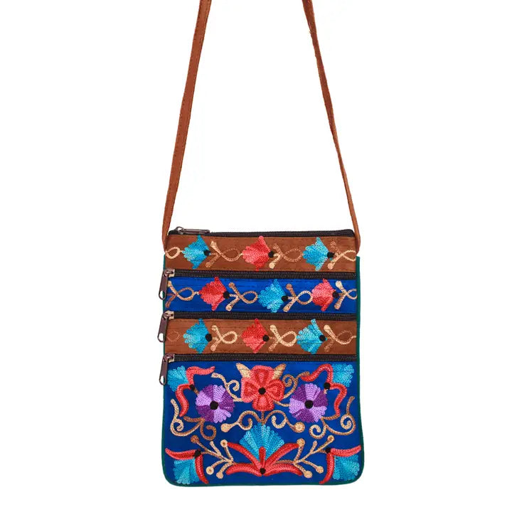 Embroidered Zip Shoulder Bag