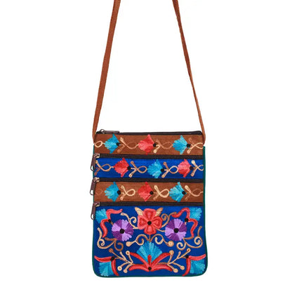 Embroidered Zip Shoulder Bag