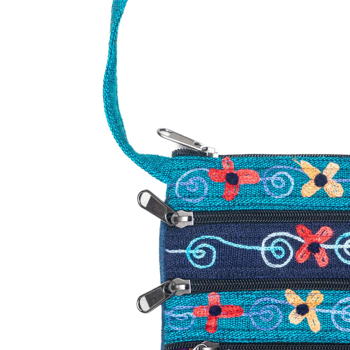 5 Zipper Cross Body Embroidery Cotton Bag