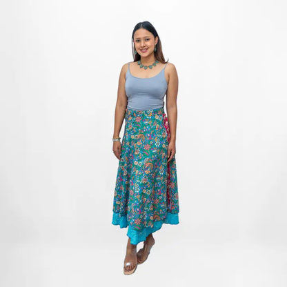 Long Reversible Upcycled Wrap Skirt