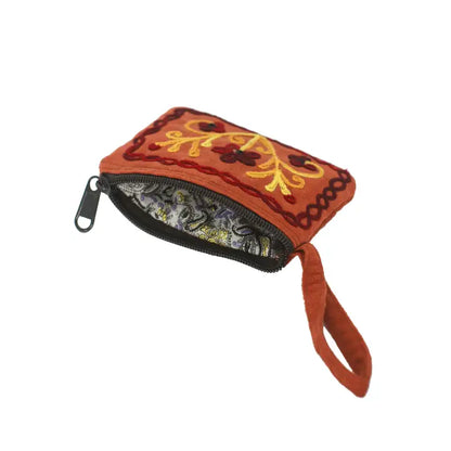 Faux Suede Embroidered Coin Purse