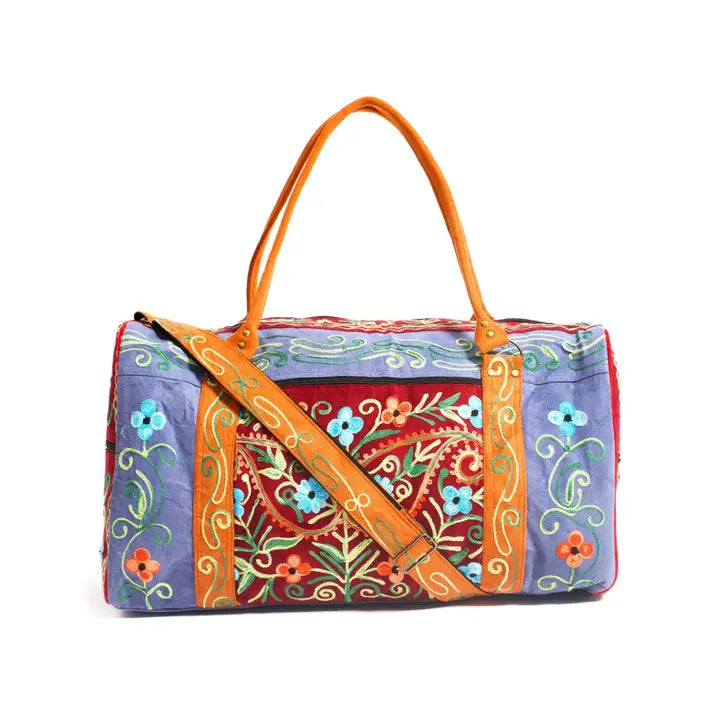 Faux Suede Embroidered Travel Bag