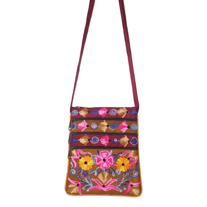 Embroidered Zip Shoulder Bag