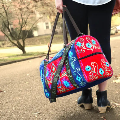 Faux Suede Embroidered Travel Bag