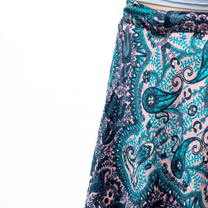 Short Reversible Upcycled Wrap Skirt