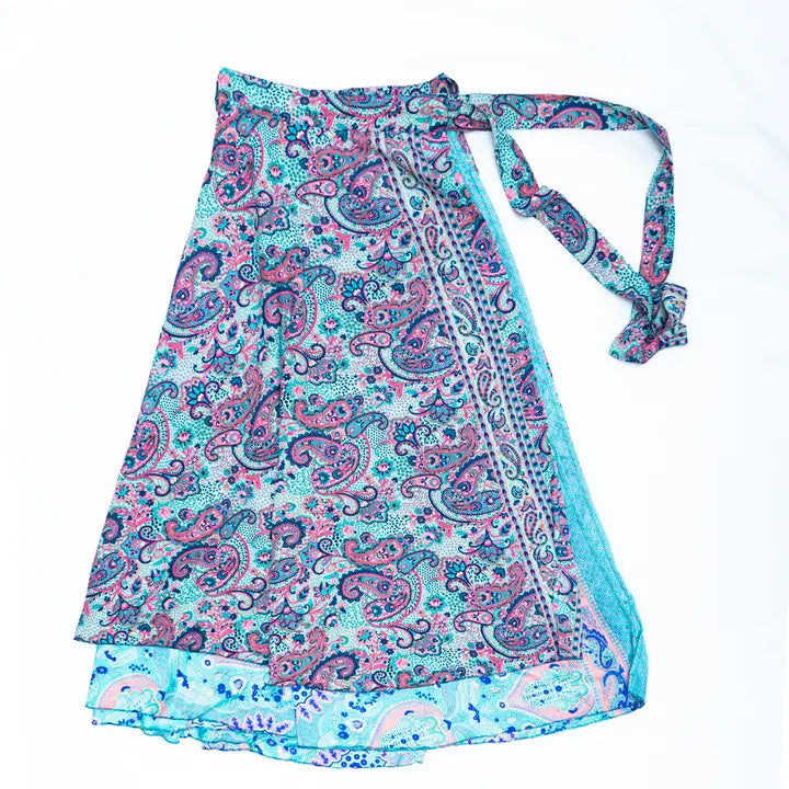 Long Reversible Upcycled Wrap Skirt