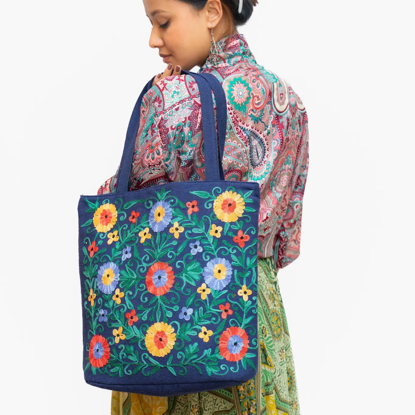 Cotton Embroidery Hand Woven Tote Bag