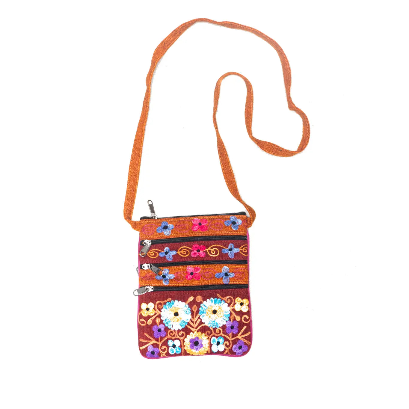 5 Zipper Cross Body Embroidery Cotton Bag