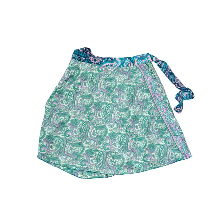 Short Reversible Upcycled Wrap Skirt